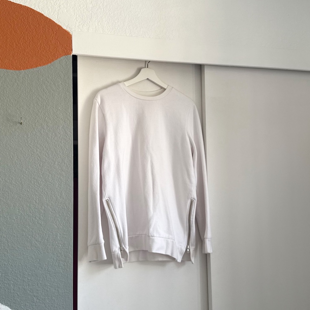 PacSun Men's White Crewneck Sweater with Zipper Accents